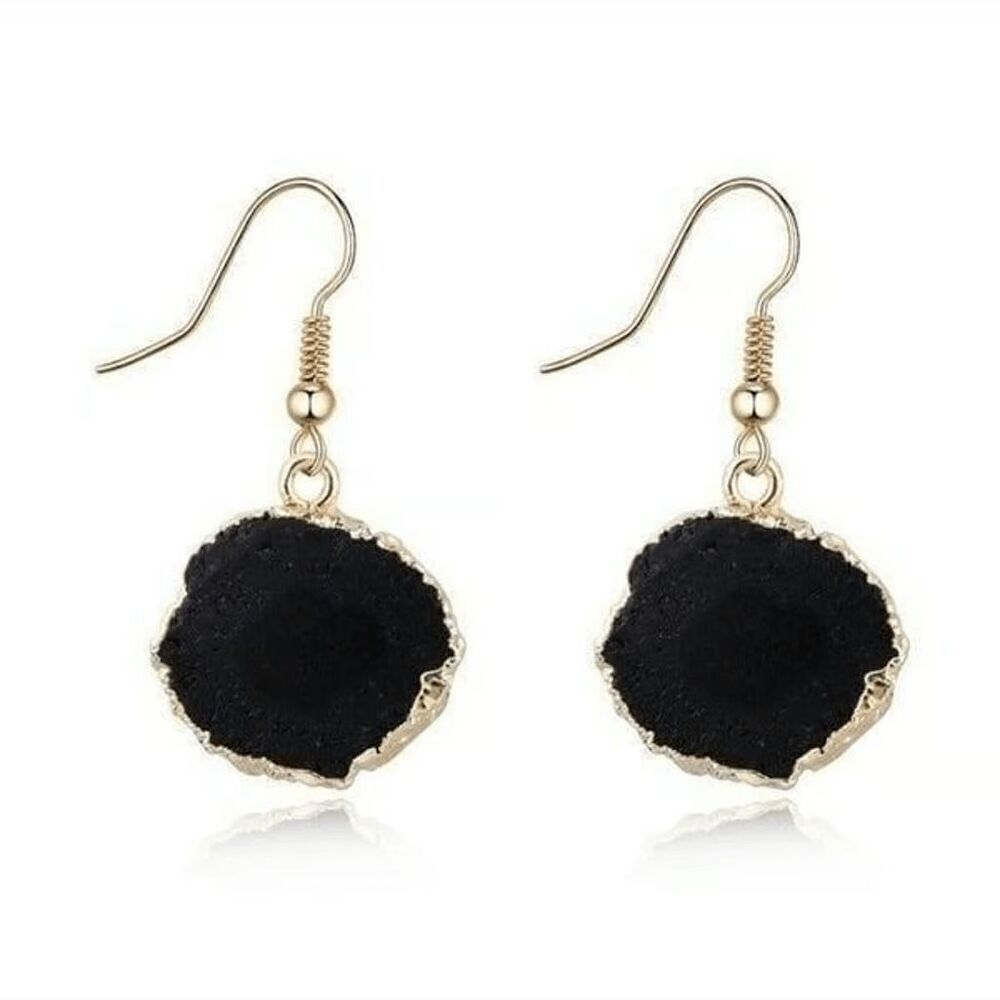 Black Fashionable Stone Round Earrings - Picture 2 of 2
